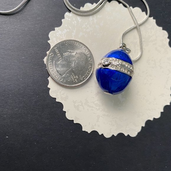 Vintage Blue Enamel and Rhinestone Egg Pendant - Picture 1 of 4